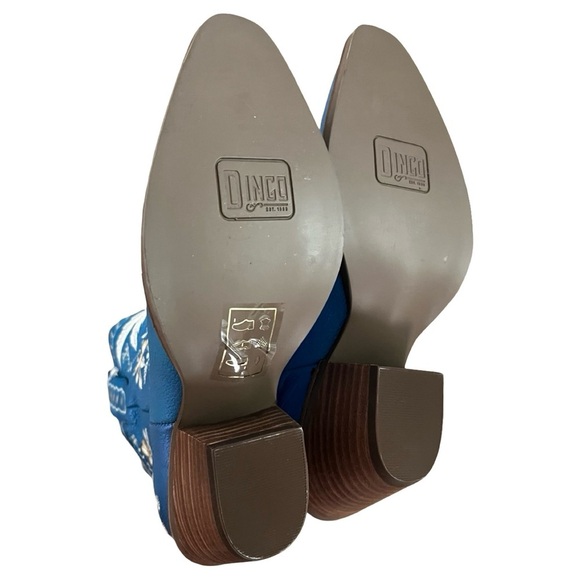 NWT DINGO Blue Embroidered Metallic Western Cowboy Leather Ankle Boots Sz 39 - Picture 3 of 7